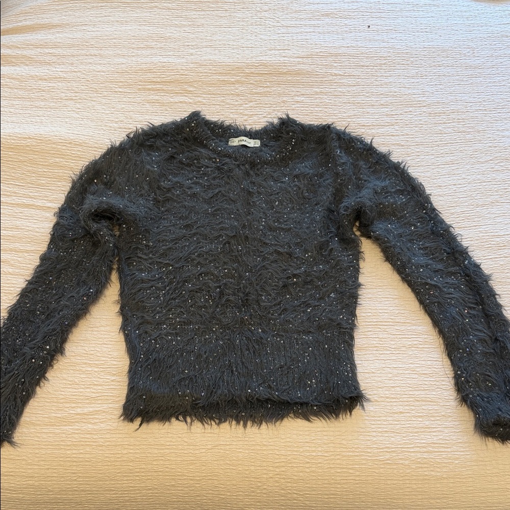 Zara Dark gray Fuzzy Crew Neck Sweater